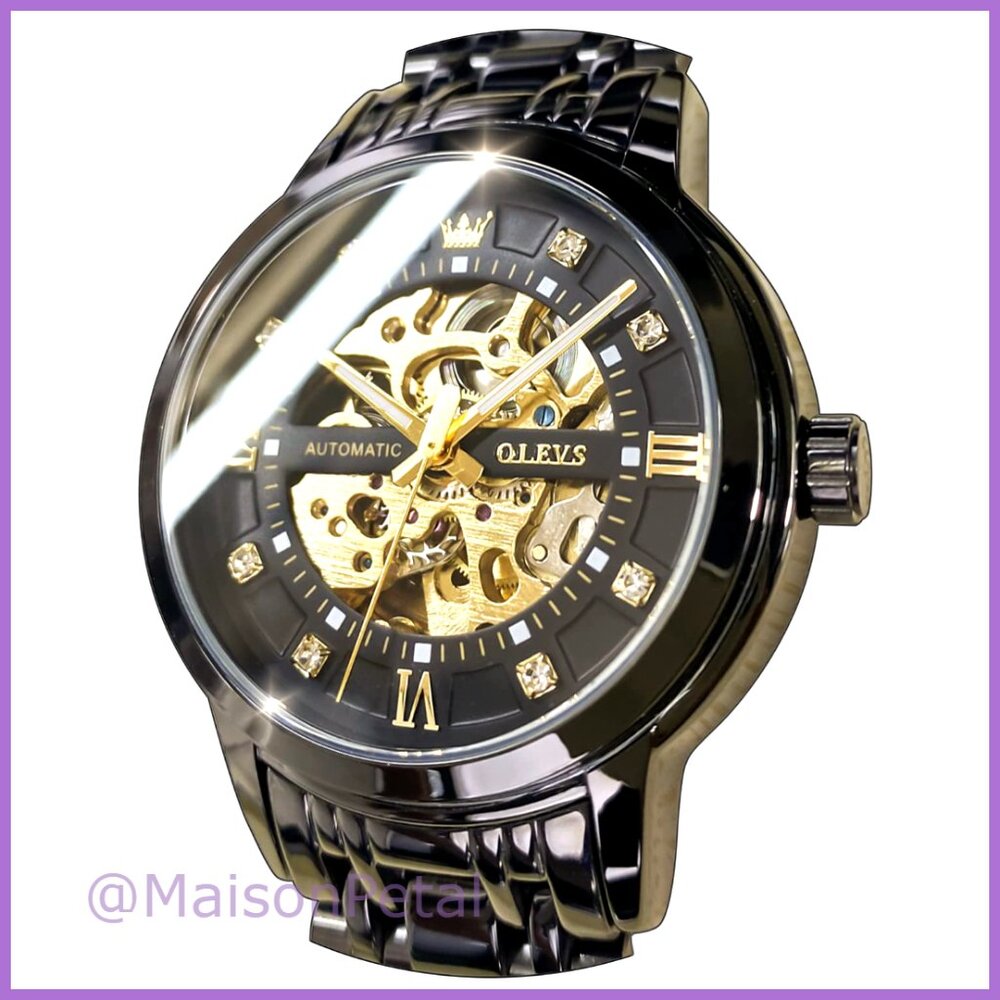 Gold Skeleton Watch Automatic Mechanical Self Win… - image 1